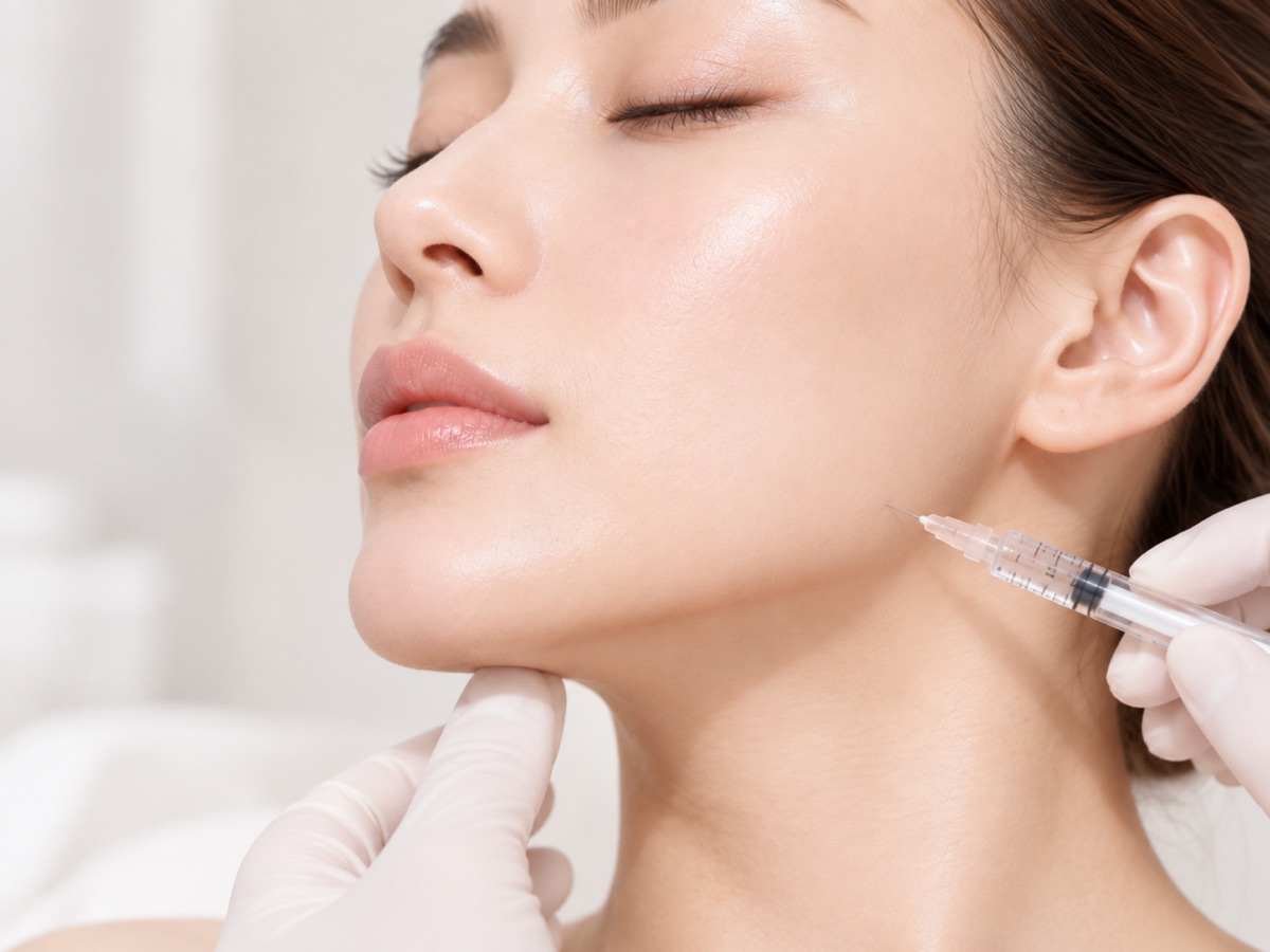 Contouring injection being given along the jawline
